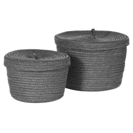 Set of 2 grey recycled lidded baskets