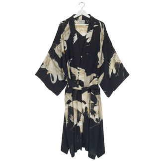Black stork long kimono